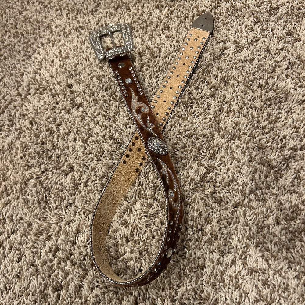 Nocona Genuine Leather Western Belt | Rhinestones & Hair-On Hide | Size 34